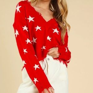 Wild Honey Red and White Star Sweater Cropped